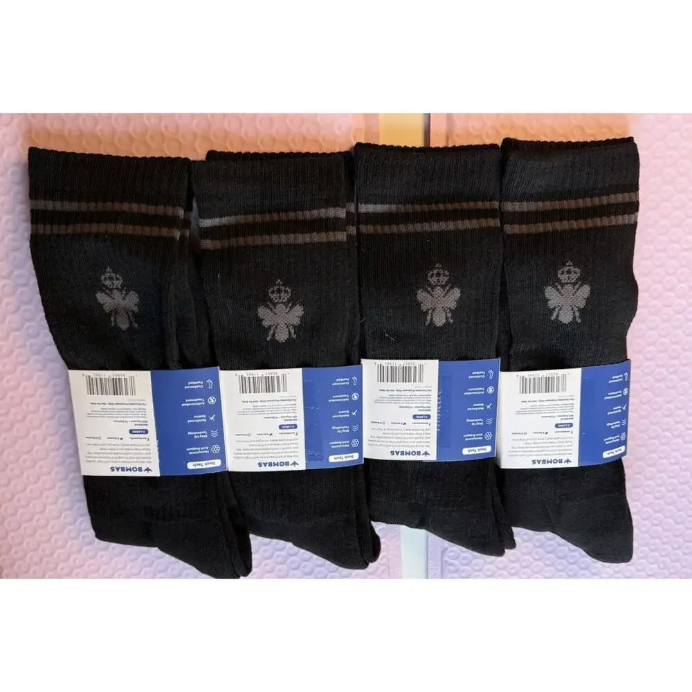 Bombas Black Crew Calf Socks Adult XL with Honeycomb Arch Support Lot 4 PairsNWT - Picture 2 of 10